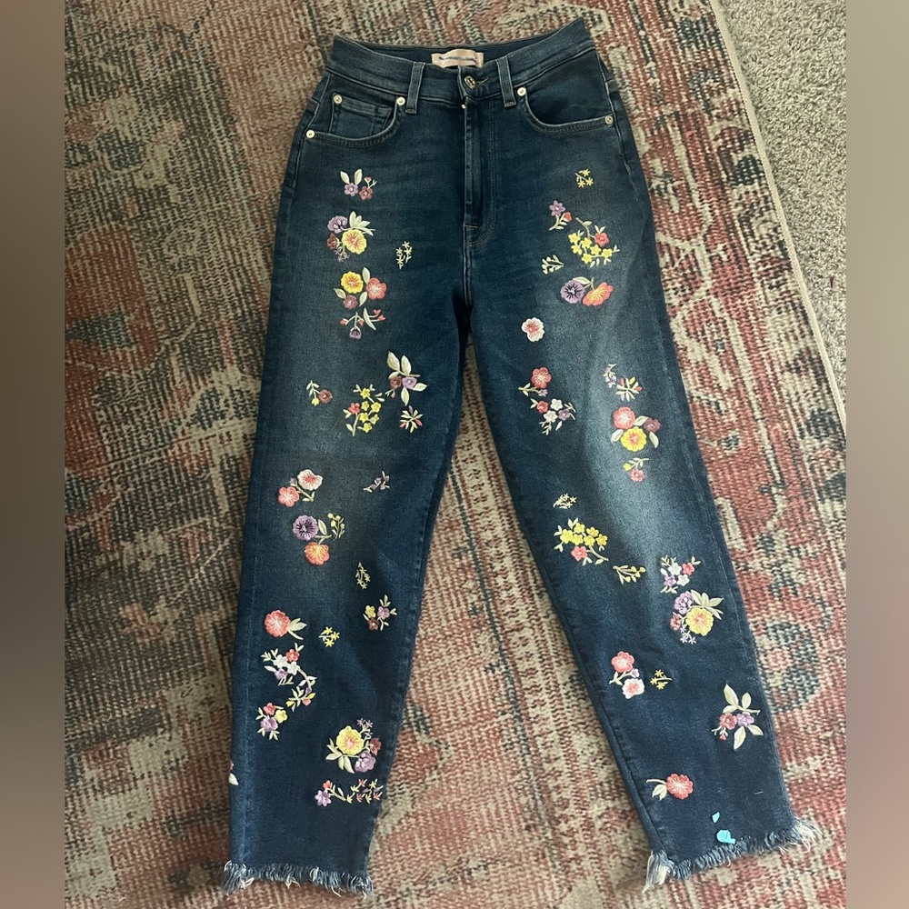 7 FOR ALL MANKIND Embroidered Raw Hem Skinny Jean